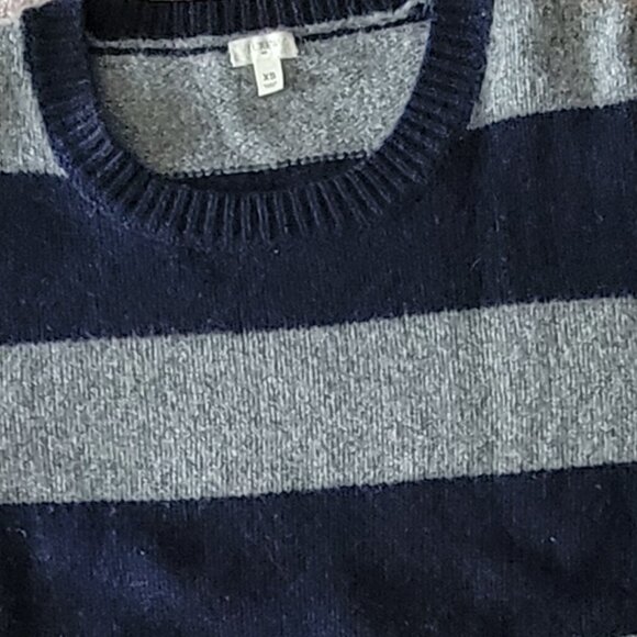J. Crew Lambs Wool Crew Neck Striped Sweater Navy Gray - Picture 10 of 11